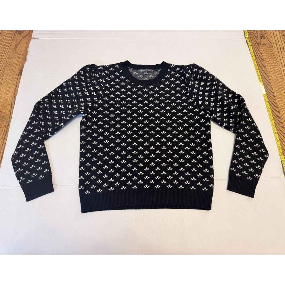 Adrianna Papell Black White Geometric Floral Puff Shoulder Sweater AD1S302260 S